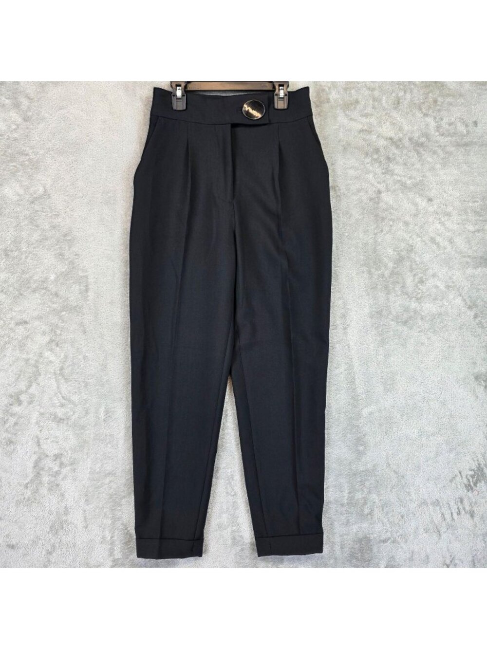 Zara Dress Pants Womens XS Black Twill High Rise Tapered Cuffed Pleated Work